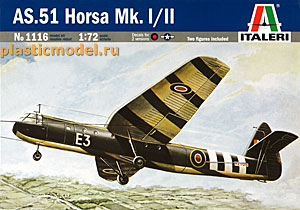 Italeri 1116  1:72, AS.51 "Horsa" Mk. I/II (Транспортно-десантный планер AS.51 «Хорса» модификаций Mk. I/II)